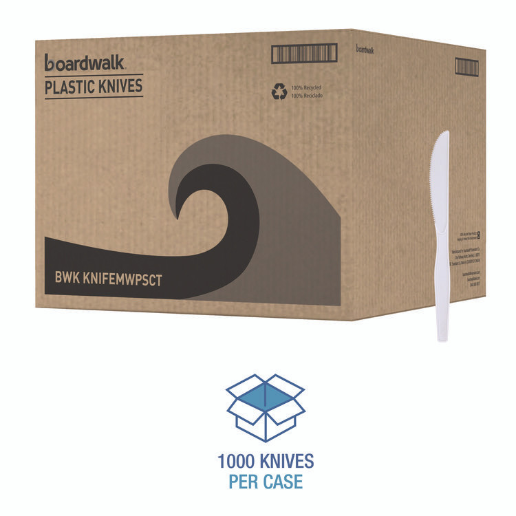 BOARDWALK KNIFEMWPSCT Mediumweight Polystyrene Cutlery, Knife, Plastic, White, 100/Box, 10 Boxes/Carton