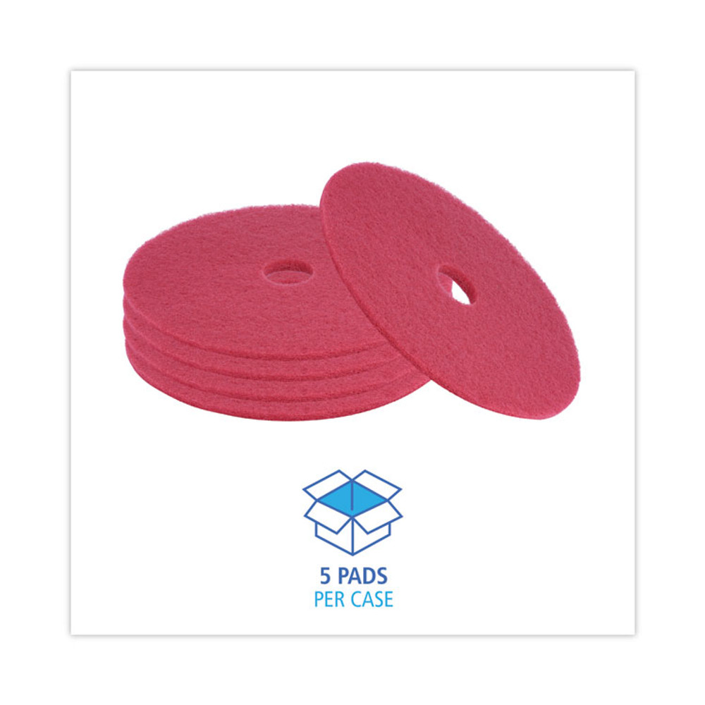 BOARDWALK 4021RED Buffing Floor Pads, 21" Diameter, Red, 5/Carton