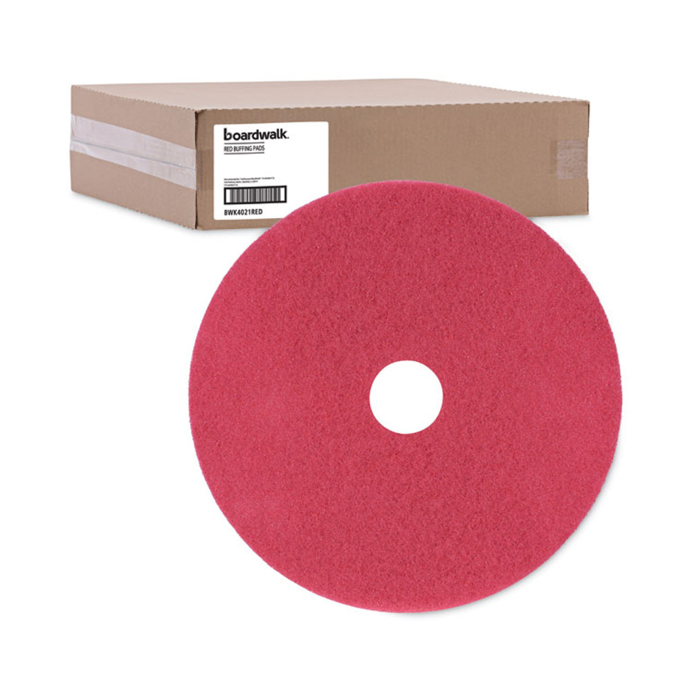 BOARDWALK 4021RED Buffing Floor Pads, 21" Diameter, Red, 5/Carton