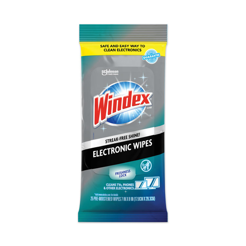 SC JOHNSON Windex® 319248 Electronics Cleaner, 1-Ply, 7 x 10, Neutral Scent, White, 25/Pack, 12 Packs/Carton