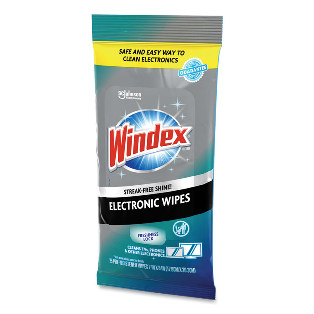 SC JOHNSON Windex® 319248 Electronics Cleaner, 1-Ply, 7 x 10, Neutral Scent, White, 25/Pack, 12 Packs/Carton