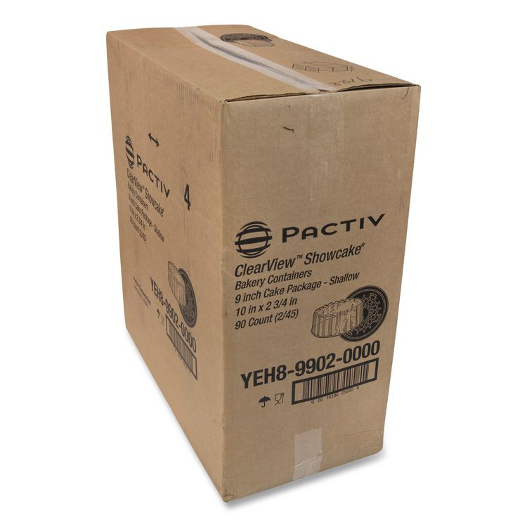 PACTIV EVERGREEN CORPORATION YEH89902 Plastic Cake Container, Shallow 9" Cake Container, 9" Diameter x 3.38" h, Black/Clear, 90/Carton