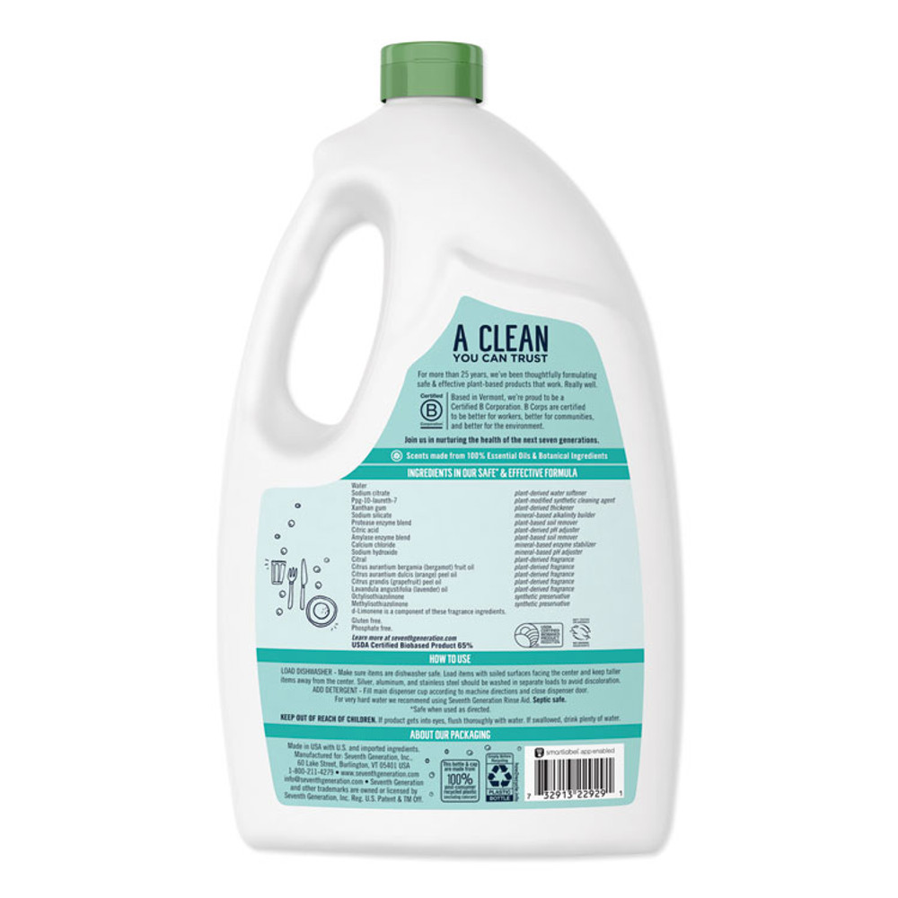 SEVENTH GENERATION 22929CT Natural Auto Dishwasher Gel, Ultra Power Plus, Fresh Citrus, 65 oz Bottle, 6/Carton