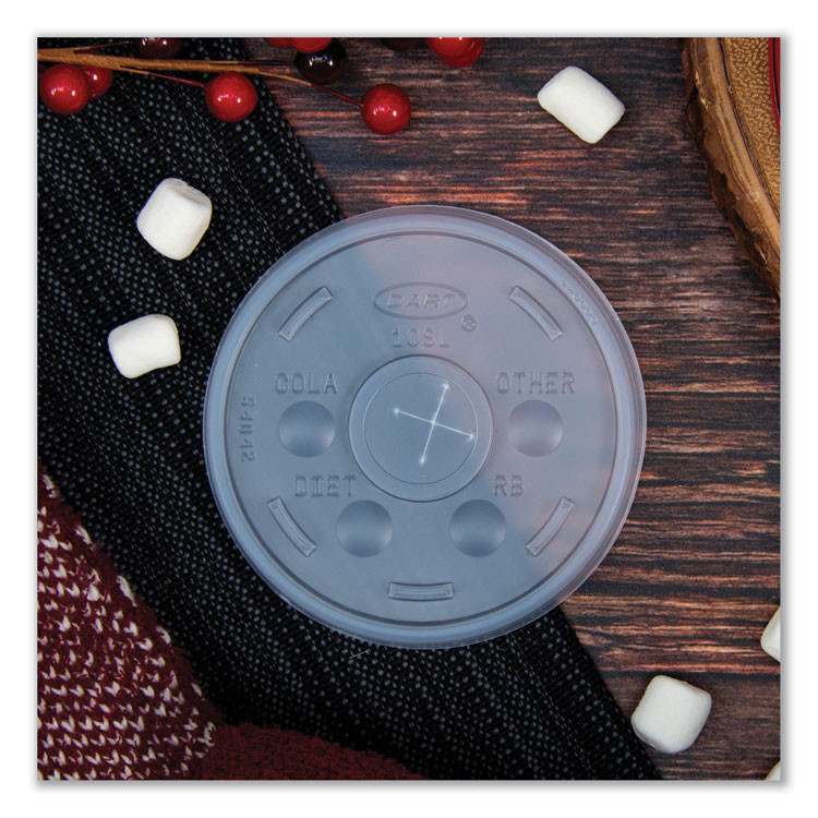 DART 10SL Plastic Cold Cup Lids, Fits 10 oz Cold Cups, Translucent, 100/Pack, 10 Packs/Carton