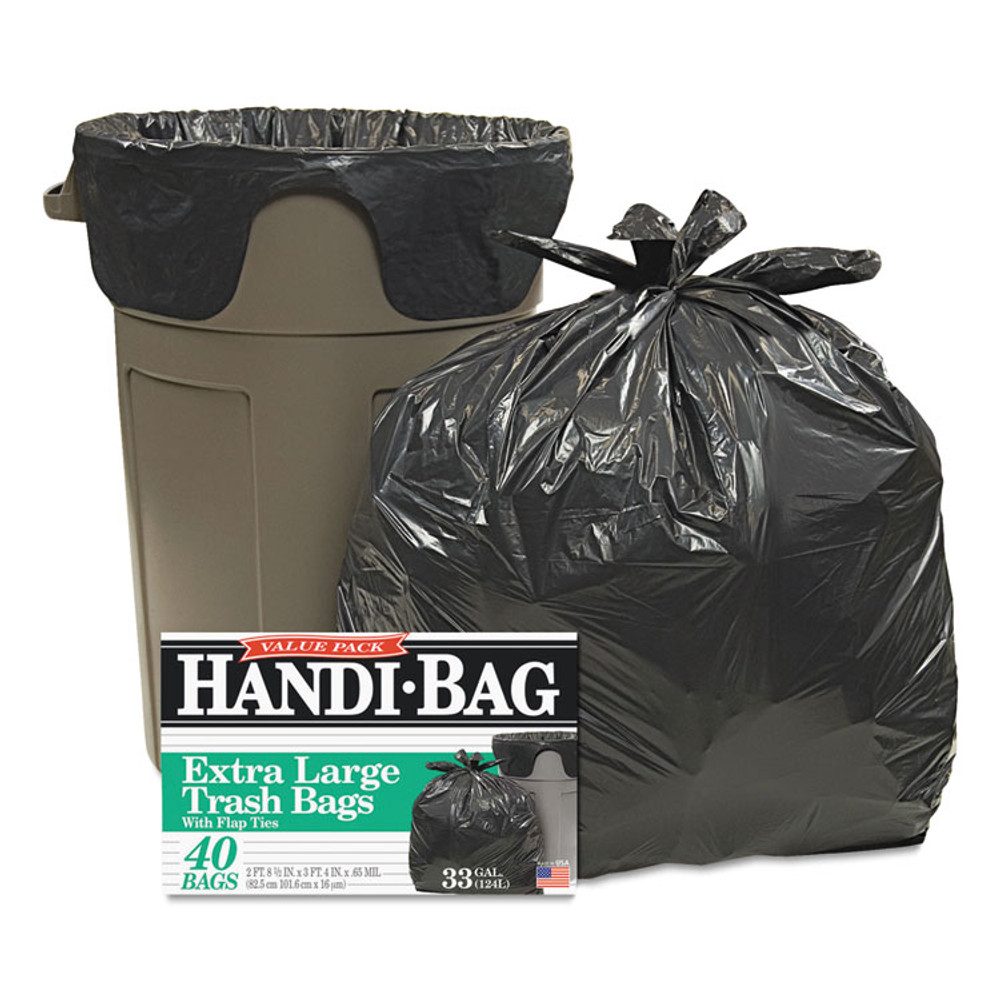 WEBSTER INDUSTRIES Handi-Bag® HAB6FTL40 Super Value Pack Can Liners, 33 gal, 0.65 mil, 32.5" x 40", Black, 40/Box