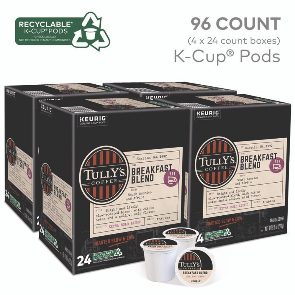 KEURIG DR PEPPER Tully's Coffee® 192719CT Breakfast Blend Coffee K-Cups, 96/Carton