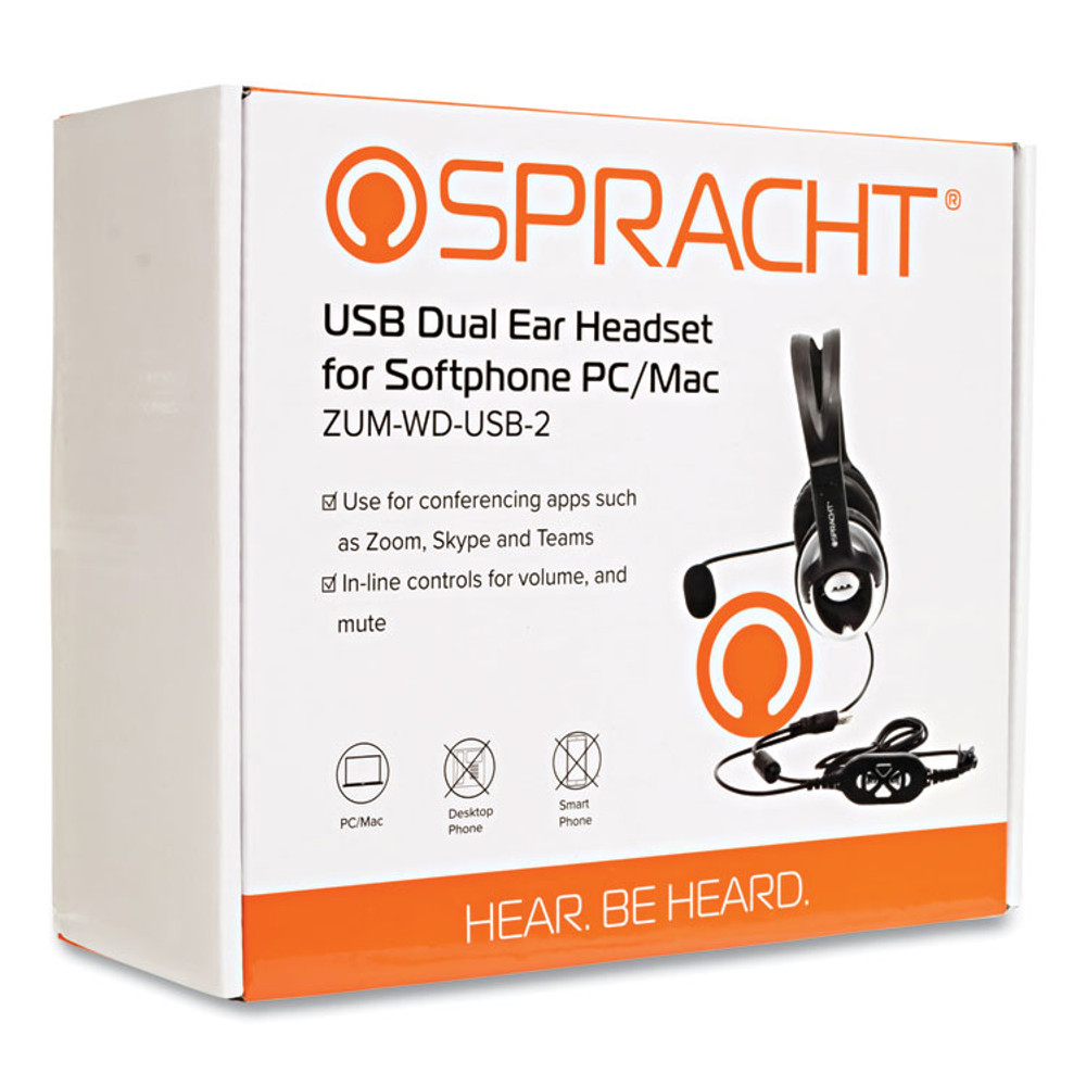 SPRACHT ZUMWDUSB2 ZuM Binaural Over The Head Headset, Black/Silver