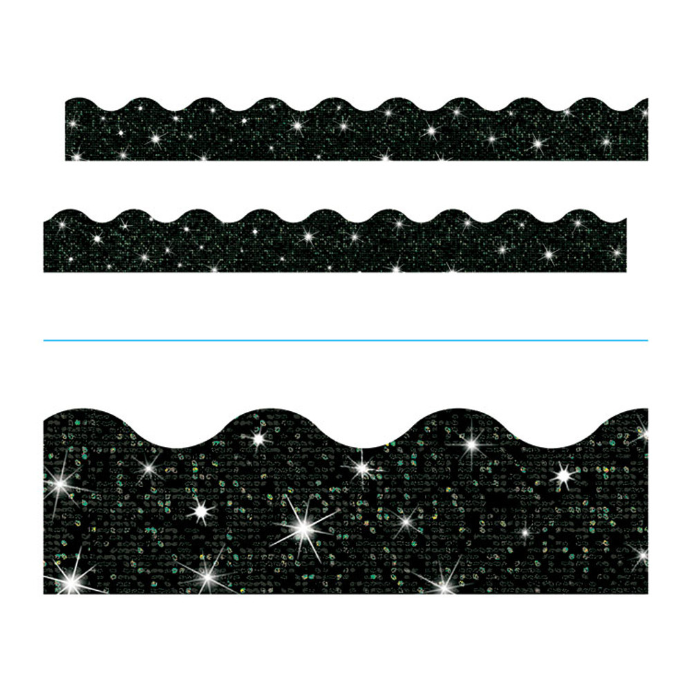 TREND ENTERPRISES, INC. T91417 Sparkle Terrific Trimmers, Sparkles, 2.75" x 32 ft, Black Sparkle, 12/Set