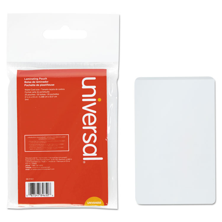 UNIVERSAL OFFICE PRODUCTS 84650 Laminating Pouches, 5 mil, 2.13" x 3.38", Gloss Clear, 25/Pack