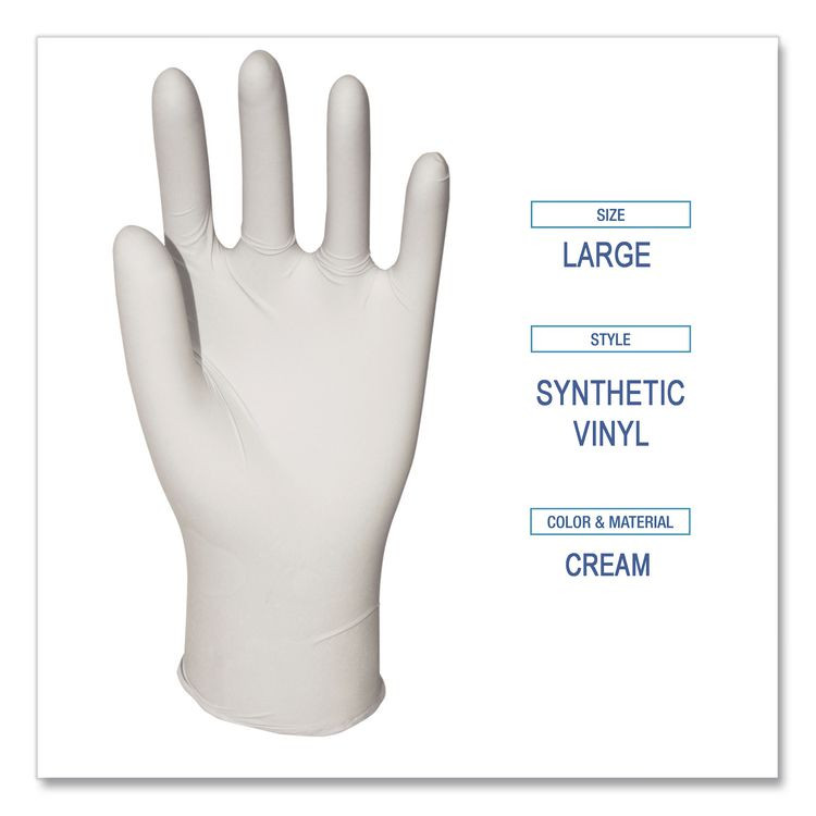 BOARDWALK 315LBX Powder-Free Synthetic Vinyl Gloves, Large, 4 mil Thick, 9.5" Long, Beige, 100/Box