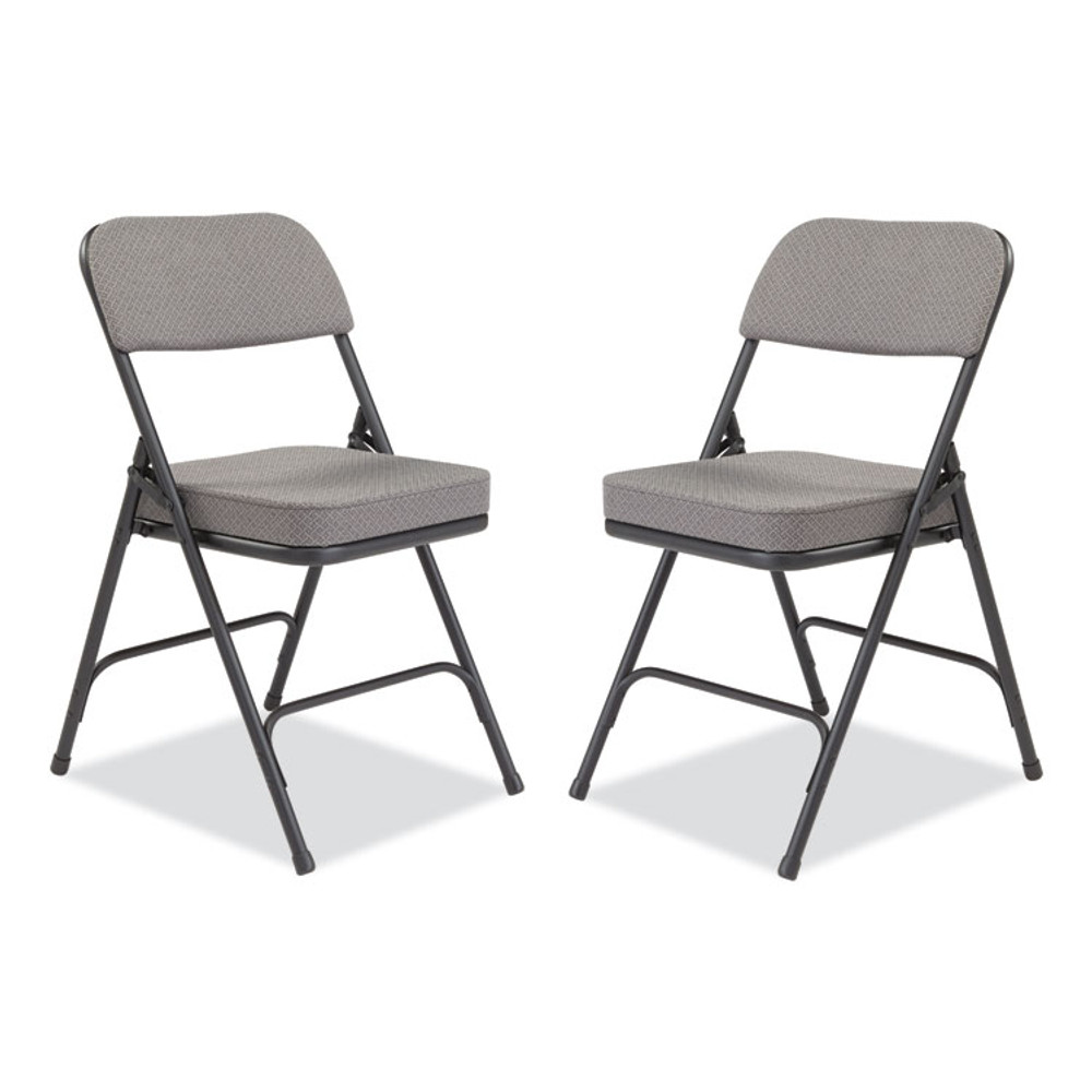 NATIONAL PUBLIC SEATING NPS® 3212 3200 Series Fabric Dual-Hinge Folding Chair, Supports Up to 300 lb, Charcoal Seat, Charocoal Back, Black Base, 2/Carton