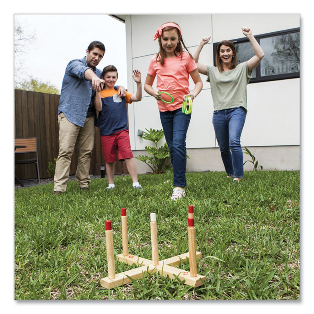 CHAMPION SPORT Sports QS1 Ring Toss Set, Plastic/Wood, Assorted Colors, 5 Pegs, 4 Rings