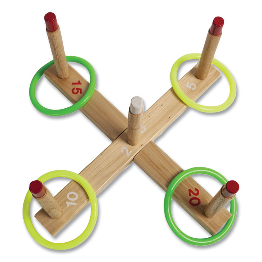 CHAMPION SPORT Sports QS1 Ring Toss Set, Plastic/Wood, Assorted Colors, 5 Pegs, 4 Rings