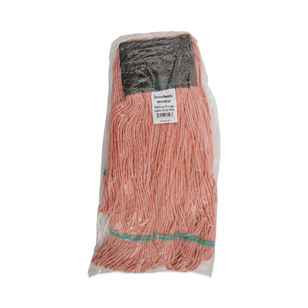 BOARDWALK 502OR Super Loop Wet Mop Head, Cotton/Synthetic Fiber, 5" Headband, Medium Size, Orange, 12/Carton