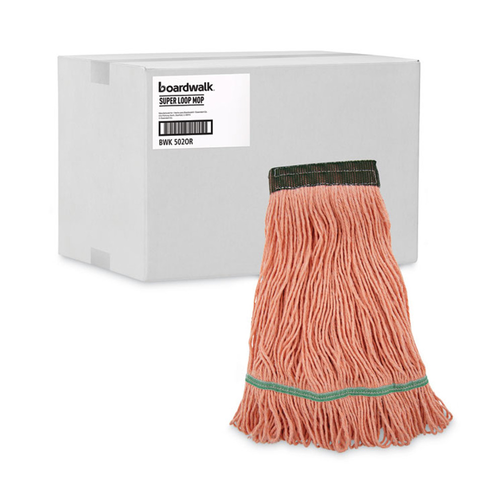 BOARDWALK 502OR Super Loop Wet Mop Head, Cotton/Synthetic Fiber, 5" Headband, Medium Size, Orange, 12/Carton