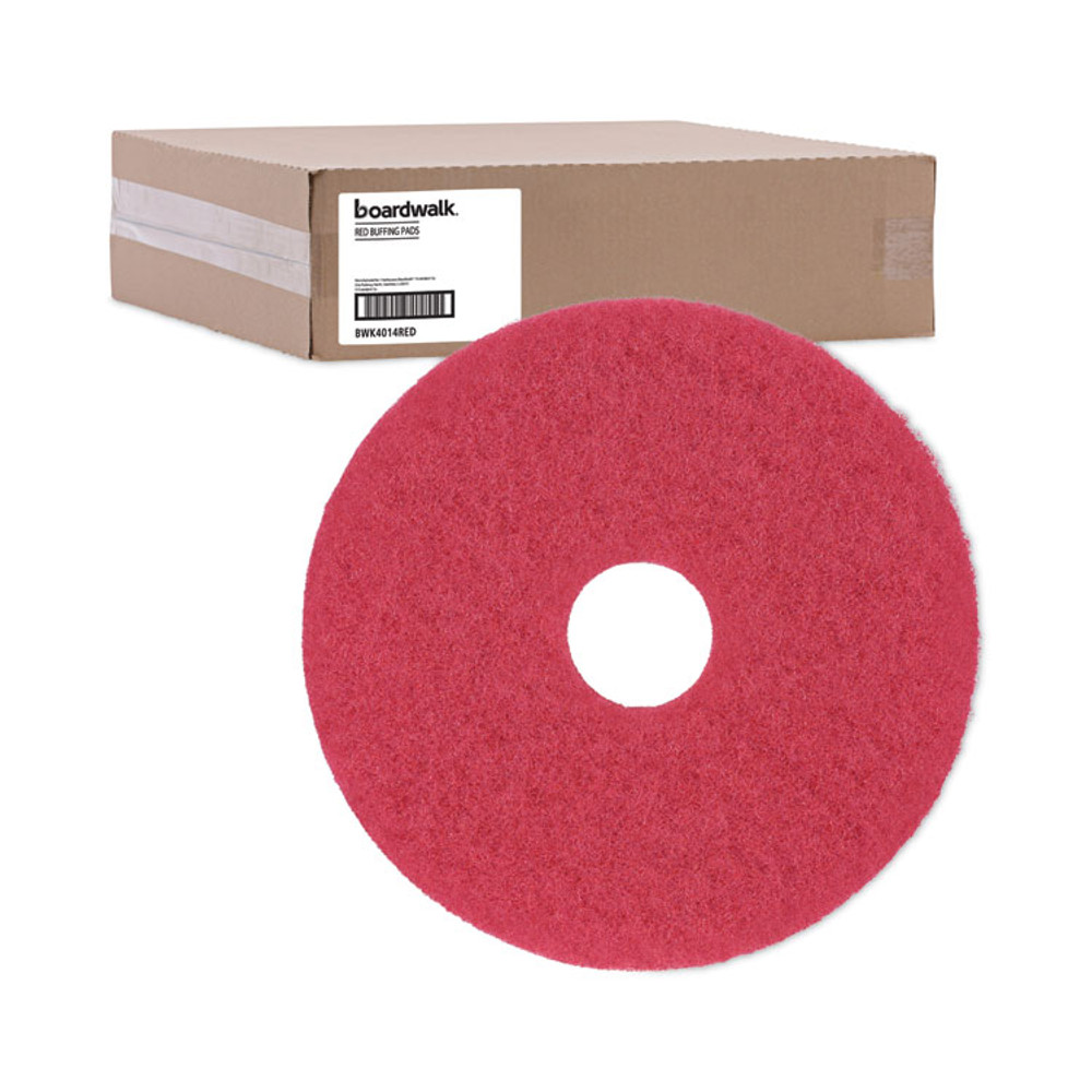 BOARDWALK 4014 RED Buffing Floor Pads, 14" Diameter, Red, 5/Carton