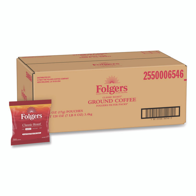 KEURIG DR PEPPER Folgers® 06546 Classic Roast Ground Coffee Filter Pack, Regular, In-Room Lodging, 0.6 oz, 200/Carton