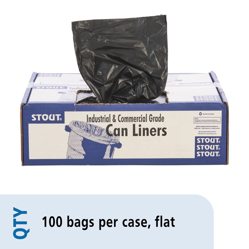 STOUT by Envision™ T3658B15 Total Recycled Content Plastic Trash Bags, 60 gal, 1.5 mil, 36" x 58", Black/Brown, 100/Carton