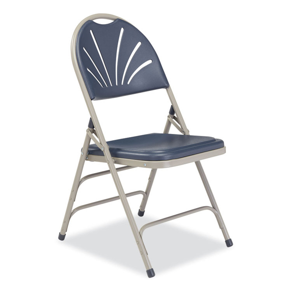 NATIONAL PUBLIC SEATING NPS® 1115 1100 Series Deluxe Fan-Back Tri-Brace Folding Chair, Supports Dark Blue Seat, Dark Blue Back, Gray Base, 4/Carton
