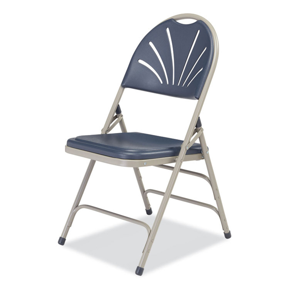 NATIONAL PUBLIC SEATING NPS® 1115 1100 Series Deluxe Fan-Back Tri-Brace Folding Chair, Supports Dark Blue Seat, Dark Blue Back, Gray Base, 4/Carton