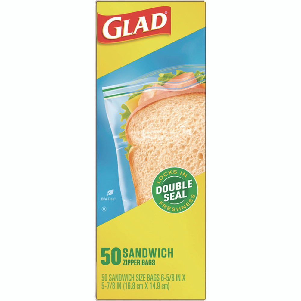 CLOROX SALES CO. Glad® 57263 Sandwich Zipper Bags, 6.63" x 8", Clear, 600/Carton