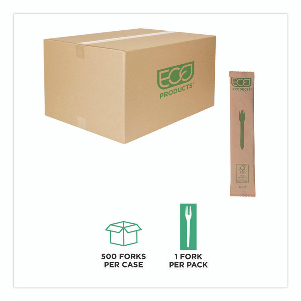 ECO-PRODUCTS,INC. EPS212W Wood Cutlery, General Purpose Fork, Natural, 500/Carton