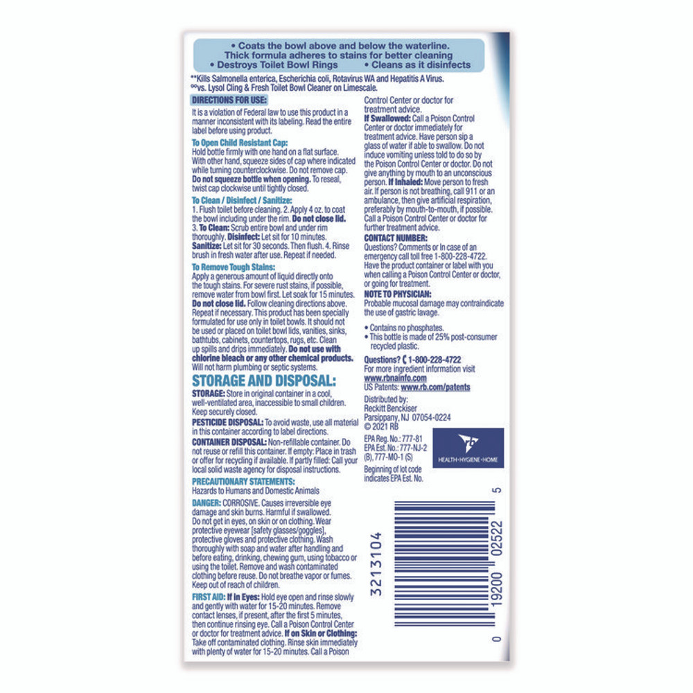 RECKITT BENCKISER LYSOL® Brand 98012EA Disinfectant Toilet Bowl Cleaner, Atlantic Fresh, 24 oz Bottle