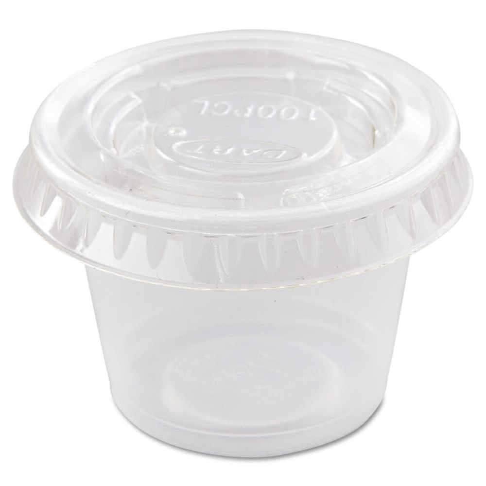 DART PL100N Portion/Souffle Cup Lids, Fits 0.5 oz to 1 oz Cups, PET, Clear, 125 Pack, 20 Packs/Carton