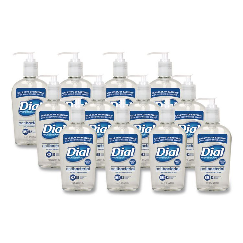 DIAL PROFESSIONAL 82834 Antibacterial Liquid Hand Soap for Sensitive Skin, Light Floral Scent, 7.5 oz, 12/Carton