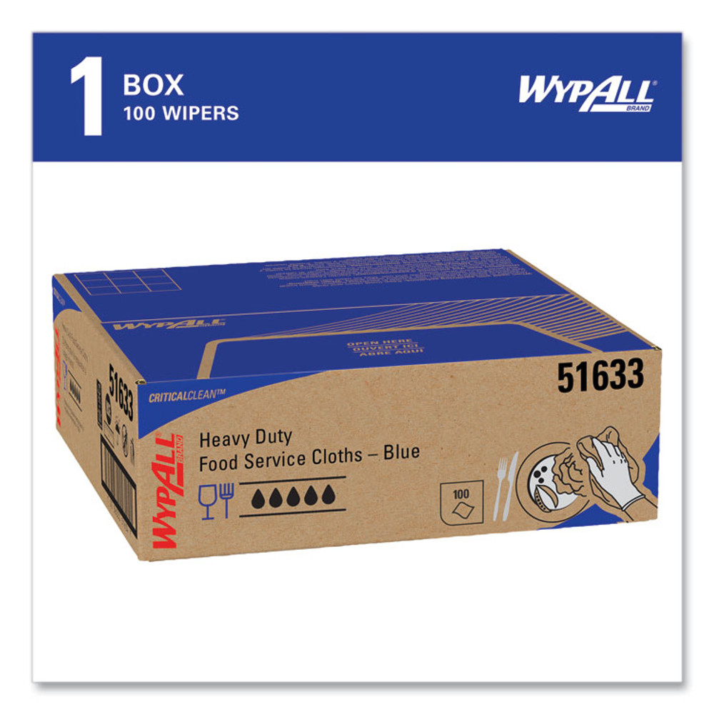 KIMBERLY-CLARK PROFESSIONAL WypAll® 51633 Heavy-Duty Foodservice Cloths, 12.5 x 23.5, Blue, 100/Carton