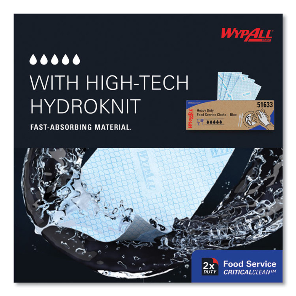 KIMBERLY-CLARK PROFESSIONAL WypAll® 51633 Heavy-Duty Foodservice Cloths, 12.5 x 23.5, Blue, 100/Carton