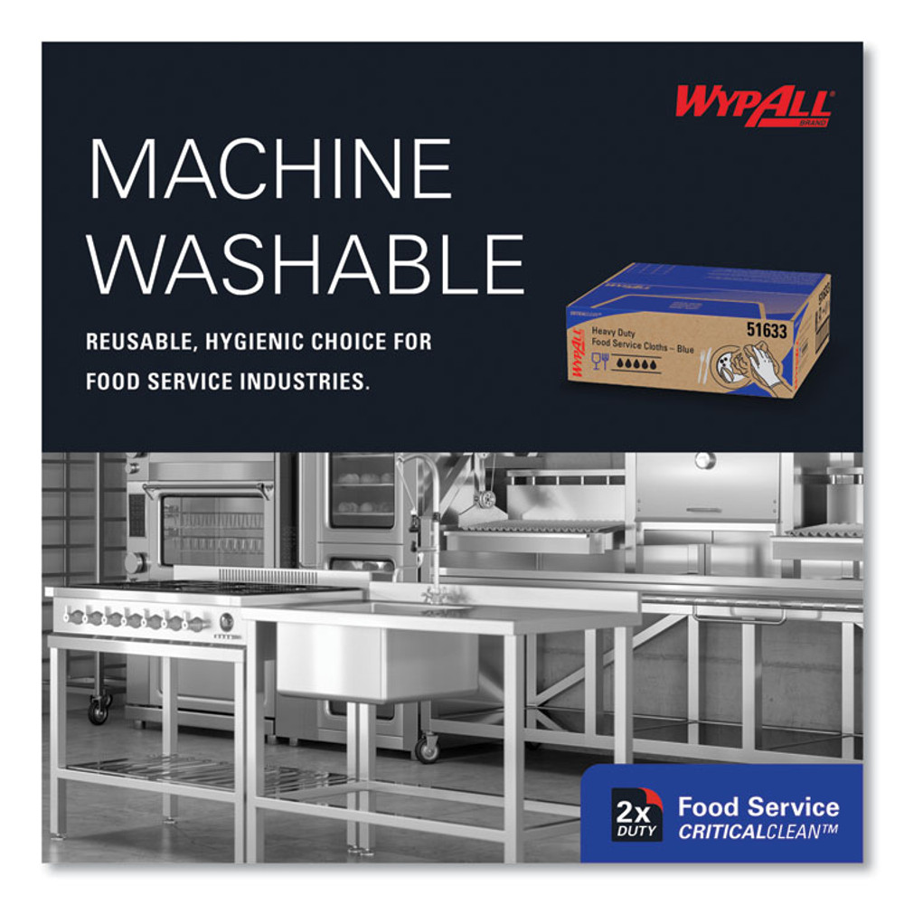 KIMBERLY-CLARK PROFESSIONAL WypAll® 51633 Heavy-Duty Foodservice Cloths, 12.5 x 23.5, Blue, 100/Carton