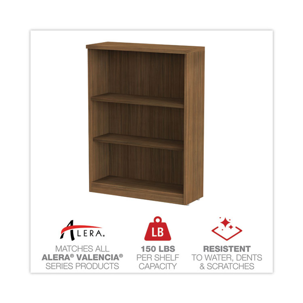 ALERA VA634432WA Alera Valencia Series Bookcase, Three-Shelf, 31.75w x 14d x 39.38h, Modern Walnut