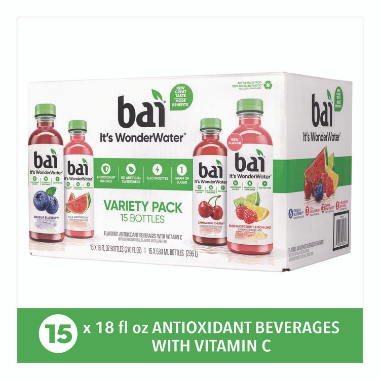 DR PEPPER SNAPPLE GROUP, INC. Bai 22000656 Antioxidant Infused Beverage, Variety Pack, 18 oz Bottle, 15/Carton