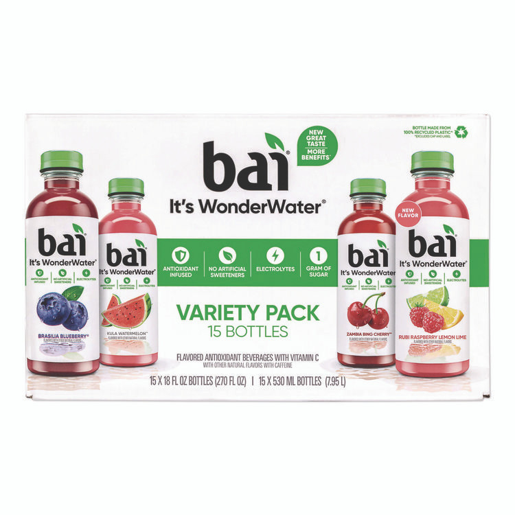 DR PEPPER SNAPPLE GROUP, INC. Bai 22000656 Antioxidant Infused Beverage, Variety Pack, 18 oz Bottle, 15/Carton