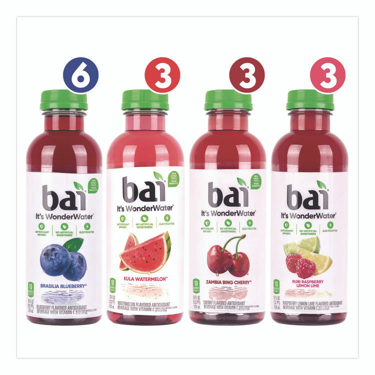 DR PEPPER SNAPPLE GROUP, INC. Bai 22000656 Antioxidant Infused Beverage, Variety Pack, 18 oz Bottle, 15/Carton