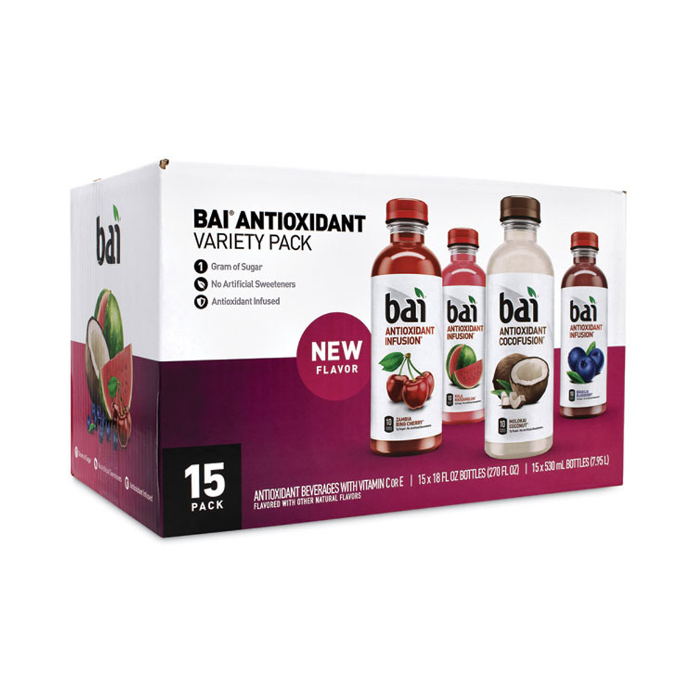 DR PEPPER SNAPPLE GROUP, INC. Bai 22000656 Antioxidant Infused Beverage, Variety Pack, 18 oz Bottle, 15/Carton