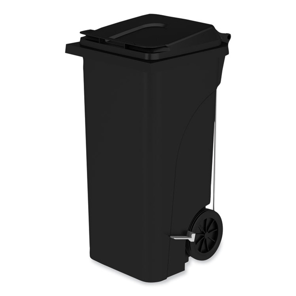 SAFCO PRODUCTS 9926BL Plastic Step-On Receptacle, 32 gal, Metal, Black