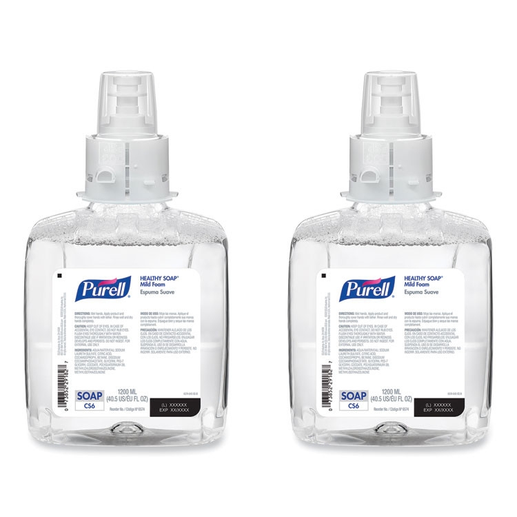 GO-JO INDUSTRIES PURELL® 657402CT HEALTHY SOAP Mild Foam Refill, For CS6 Dispensers, Fragrance-Free, 1,200 mL, 2/Carton