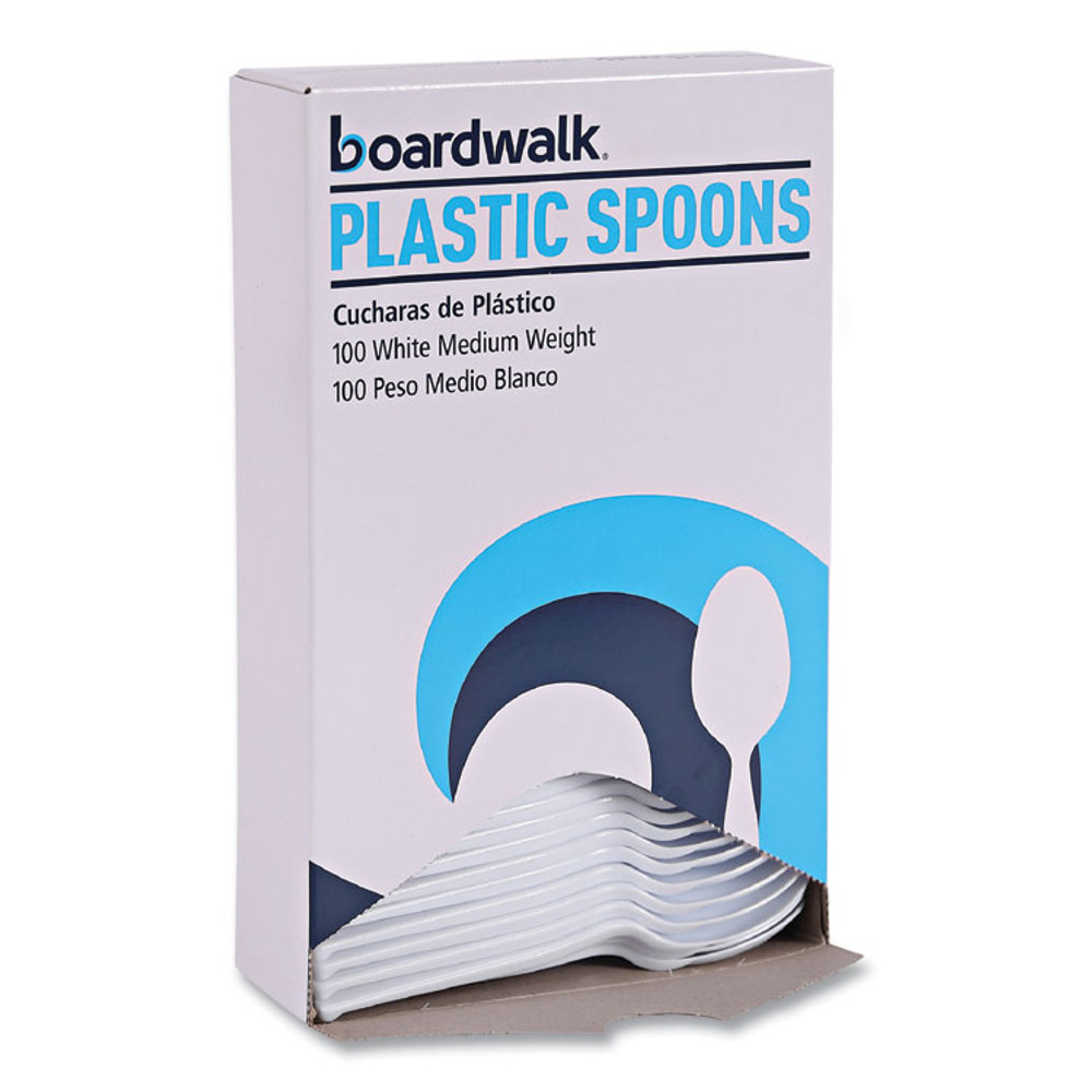 BOARDWALK SPOONMWPSBX Mediumweight Polystyrene Cutlery, Teaspoon, White, 100/Box
