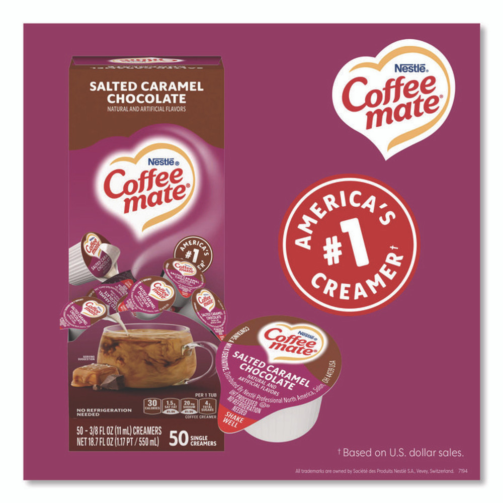 NESTLE Coffee mate® 77197CT Liquid Coffee Creamer, Salted Caramel Chocolate, 0.38 oz Mini Cups, 50/Box, 4 Boxes/Carton