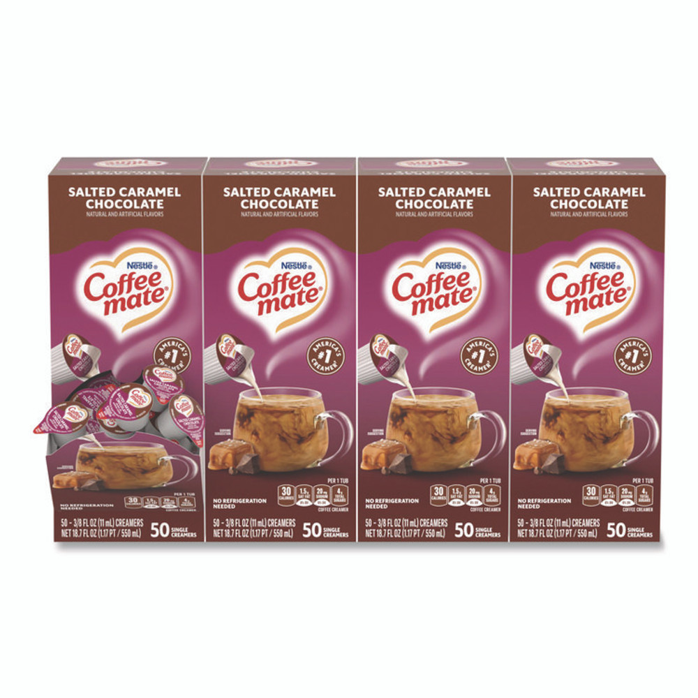 NESTLE Coffee mate® 77197CT Liquid Coffee Creamer, Salted Caramel Chocolate, 0.38 oz Mini Cups, 50/Box, 4 Boxes/Carton