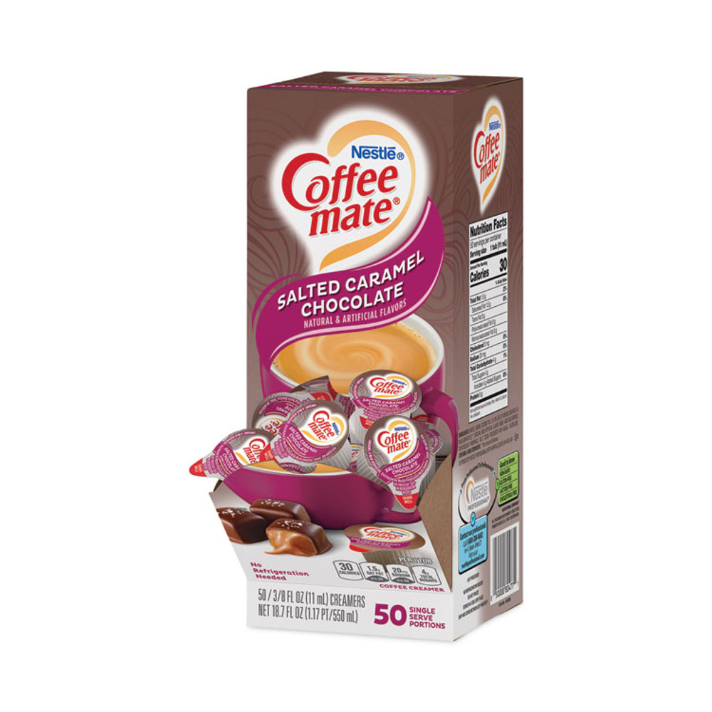 NESTLE Coffee mate® 77197CT Liquid Coffee Creamer, Salted Caramel Chocolate, 0.38 oz Mini Cups, 50/Box, 4 Boxes/Carton, 200 Total/Carton