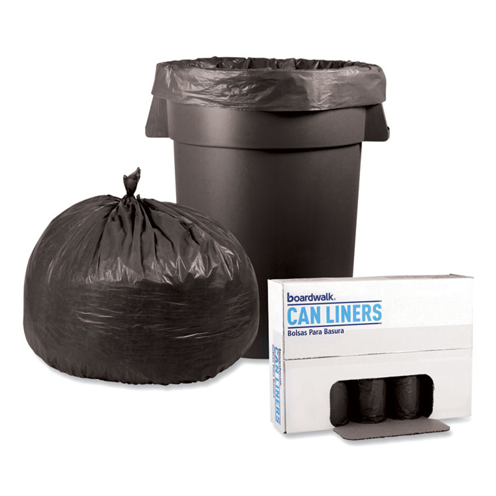 BOARDWALK 4347SEH Low-Density Waste Can Liners, 56 gal, 1.1 mil, 43" x 47", Gray, Perforated Roll, 20 Bags/Roll, 5 Rolls/Carton