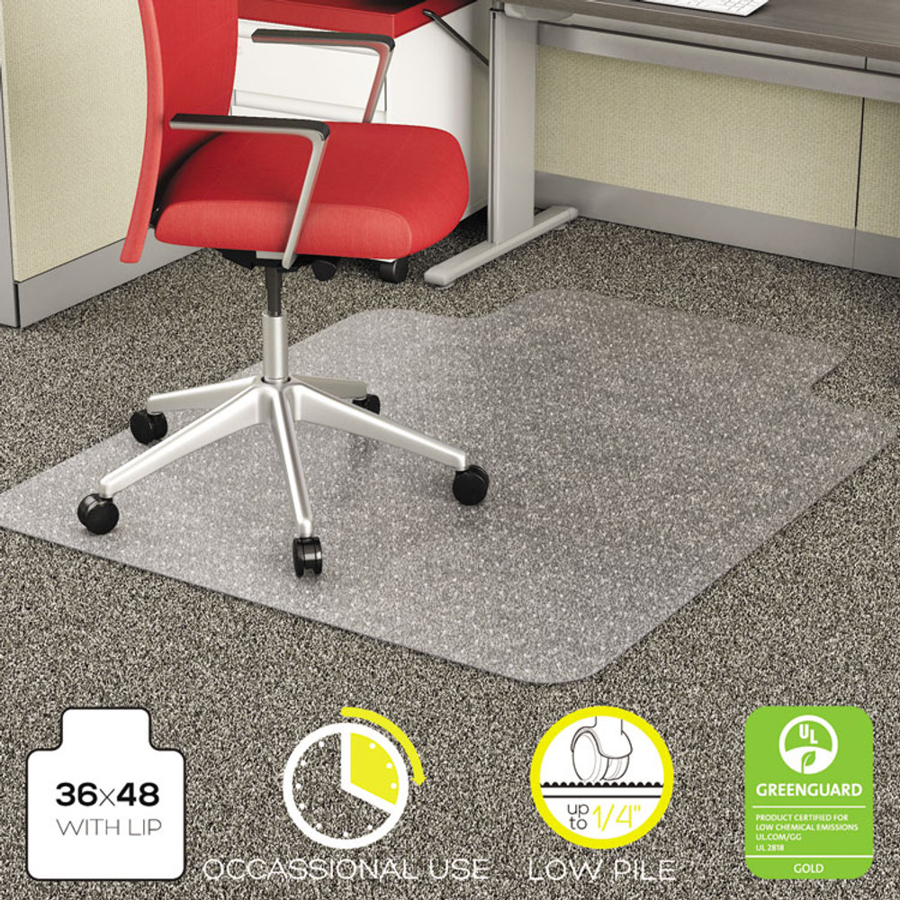 DEFLECTO CORPORATION CM11112 EconoMat Occasional Use Chair Mat, Low Pile Carpet, Flat, 36 x 48, Lipped, Clear