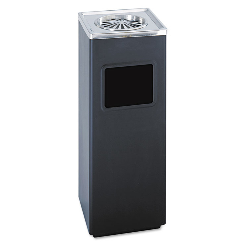SAFCO PRODUCTS 9696BL Square Ash 'N' Trash Sandless Urn, 3 gal, Stainless Steel, Black