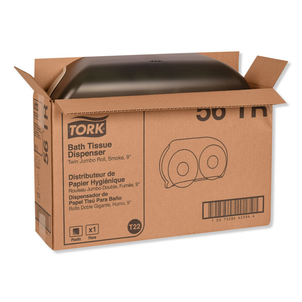 SCA TISSUE Tork® 56TR Twin Jumbo Roll Bath Tissue Dispenser, 19.29 x 5.51 x 11.83, Smoke/Gray