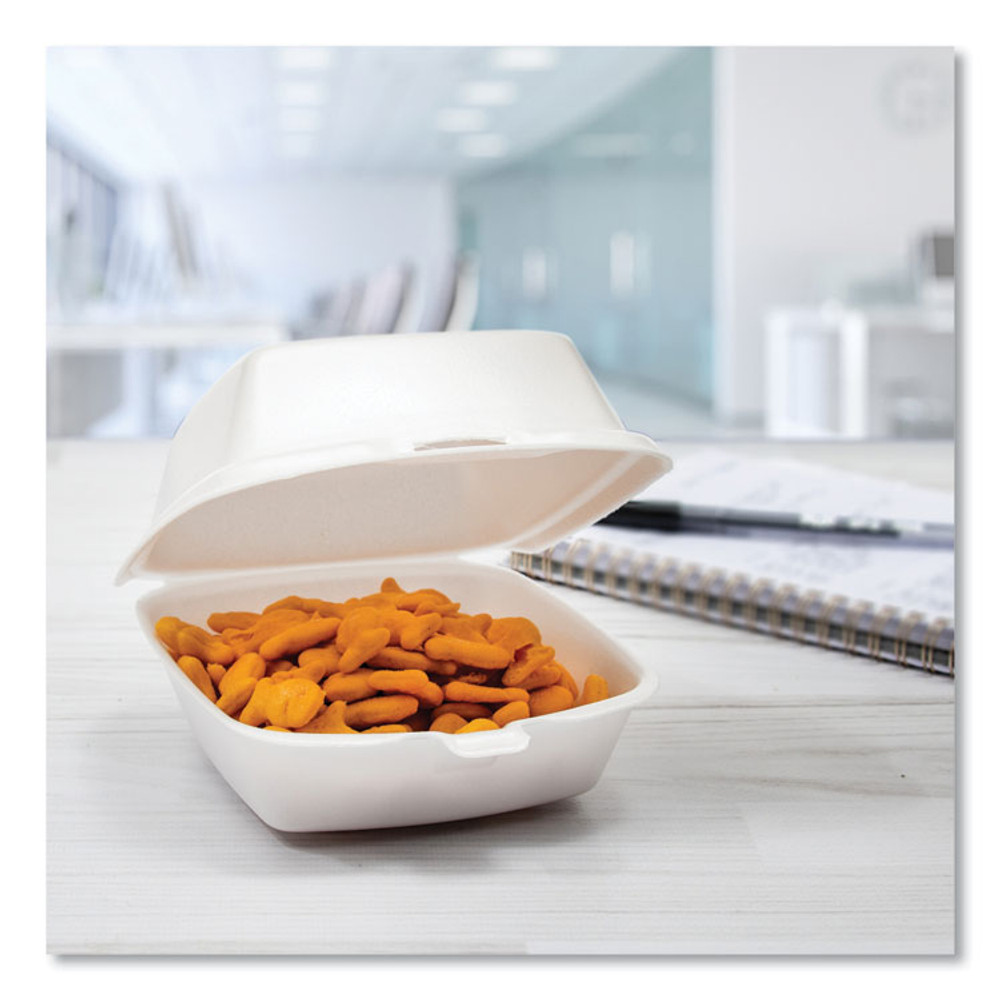 DART 50HT1 Foam Hinged Lid Containers, 5.38 x 5.5 x 2.88, White, 500/Carton