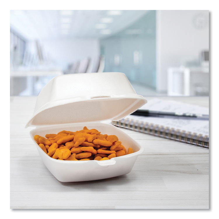 DART 50HT1 Foam Hinged Lid Containers, 5.38 x 5.5 x 2.88, White, 500/Carton