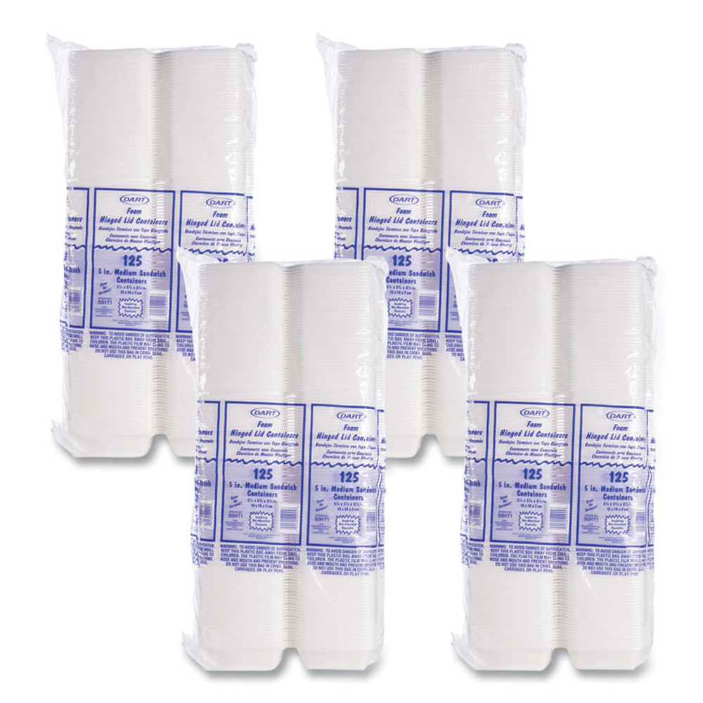 DART 50HT1 Foam Hinged Lid Containers, 5.38 x 5.5 x 2.88, White, 500/Carton